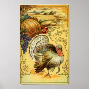 Vintage Thanksgiving Hälsning med Turkiet Poster