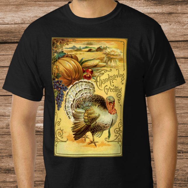 Vintage Thanksgiving Hälsning med Turkiet T-shirt (Vintage illustration Thanksgiving Greetings T-shirt)
