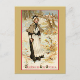 Vintage Thanksgiving Hälsning Pilgrim Woman Vykort