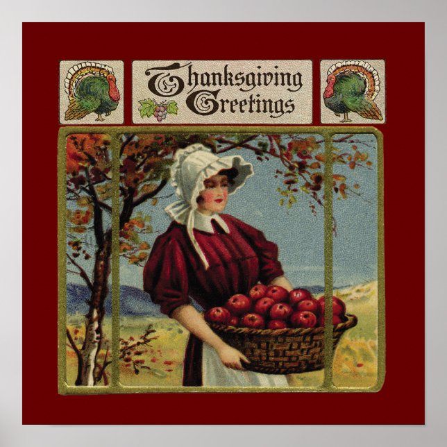 Vintage Thanksgiving Hälsning Poster (Framsidan)