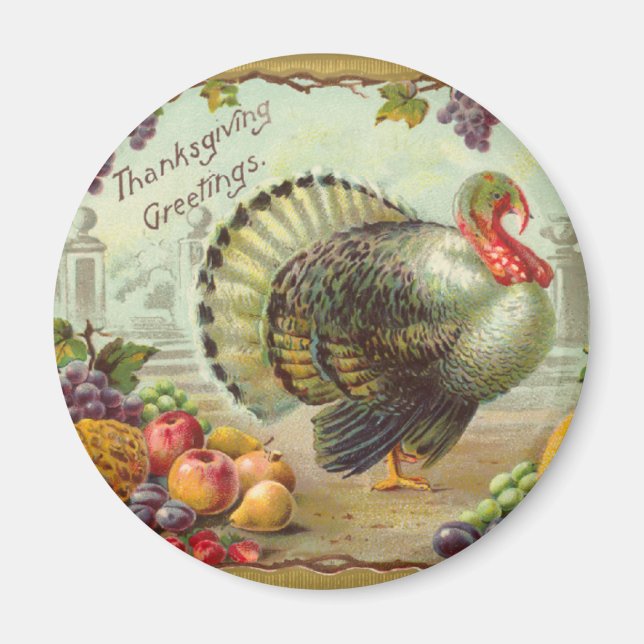 Vintage Thanksgiving Hälsning Round Magnet (Framsidan)