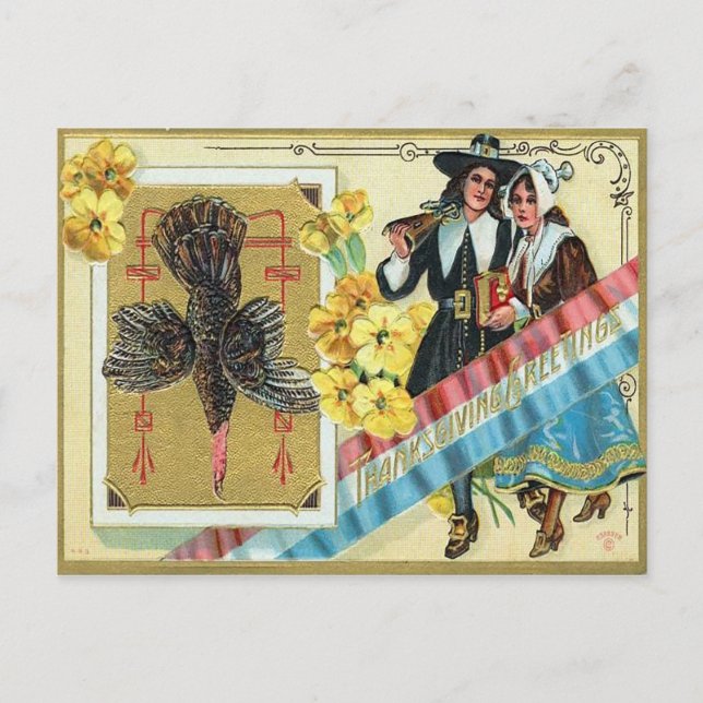 Vintage Thanksgiving Hälsning Vykort (Framsida)