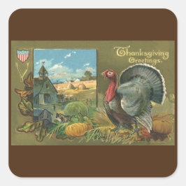 Vintage Thanksgiving, kalkon på gården Fyrkantigt Klistermärke