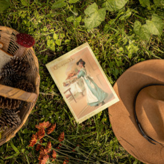 Vintage Thanksgiving-kvinna med Turkiet vykort