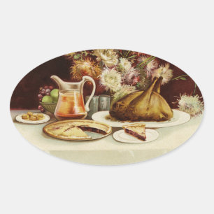 Vintage Thanksgiving Måltid Ovalt Klistermärke