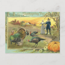 Vintage Thanksgiving med kalkoner och pilgrimer