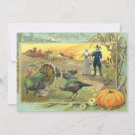 Vintage Thanksgiving med kalkoner och pilgrimer Inbjudningar
