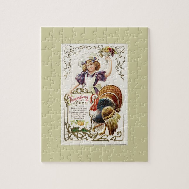 Vintage Thanksgiving Menu and Girl Pussel (Vertikal)