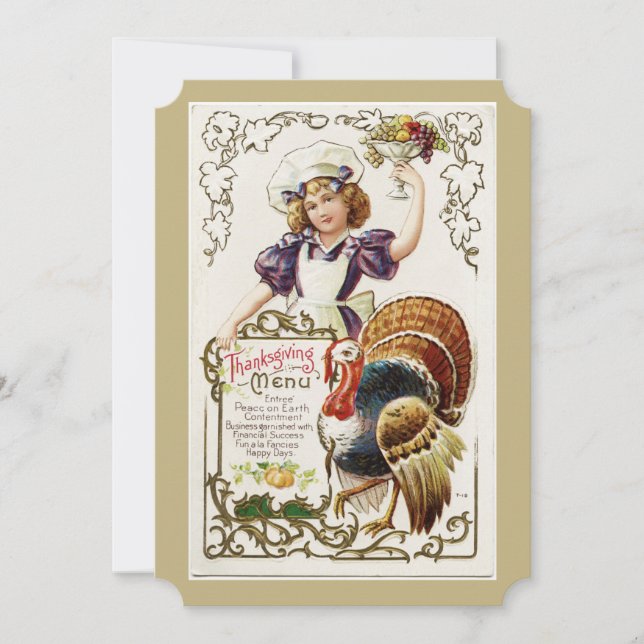 Vintage Thanksgiving Menu och Flickinbjudan Inbjudningar (Framsida)