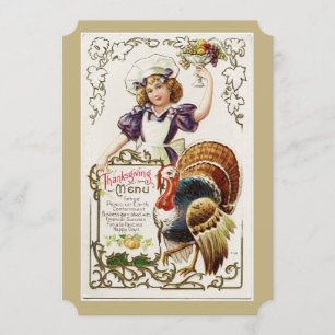 Vintage Thanksgiving Menu och Flickinbjudan Inbjudningar