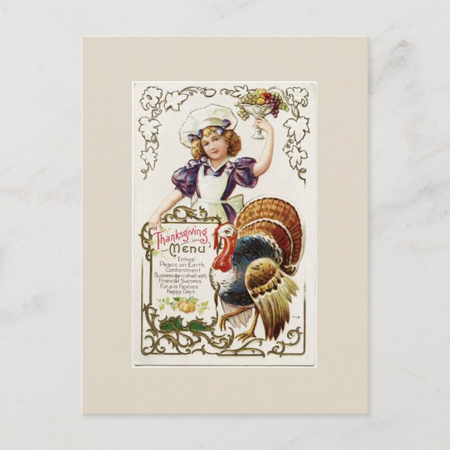Vintage Thanksgiving Meny vykort (Framsida)