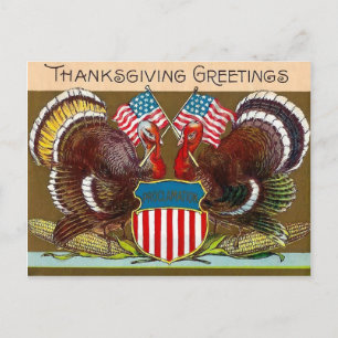 Vintage Thanksgiving Patriotic Postcard Vykort