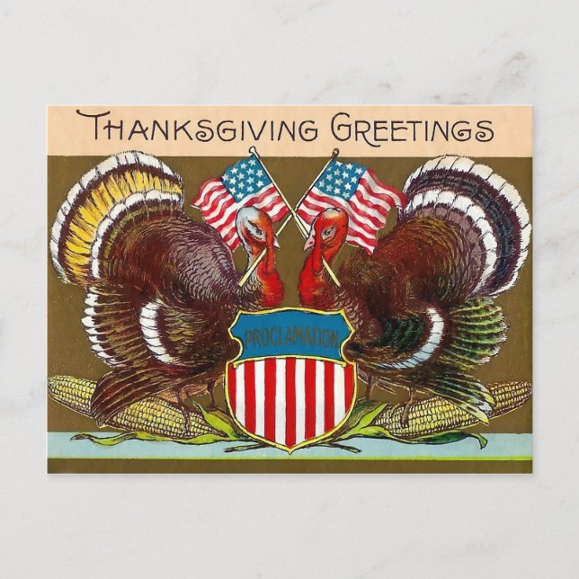 Vintage Thanksgiving Patriotic Postcard Vykort (Framsida)