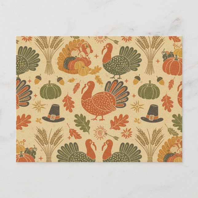 Vintage Thanksgiving Pattern  Helg Vykort (Framsida)