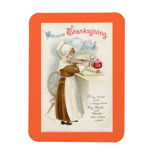 Vintage Thanksgiving Pilgrim Cook Magnet (Vertikal)