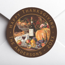 Vintage Thanksgiving Pumpa Höst Frukter Vin Runt Klistermärke