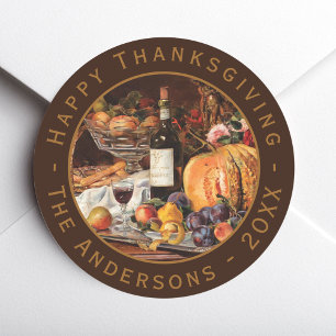 Vintage Thanksgiving Pumpa Höst Frukter Vin Runt Klistermärke