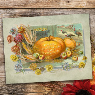 Vintage Thanksgiving Pumpkins, Fruit and Flowers Helg Vykort