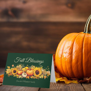 Vintage Thanksgiving Pumpkins Grönt Fall Blessings Helgkort