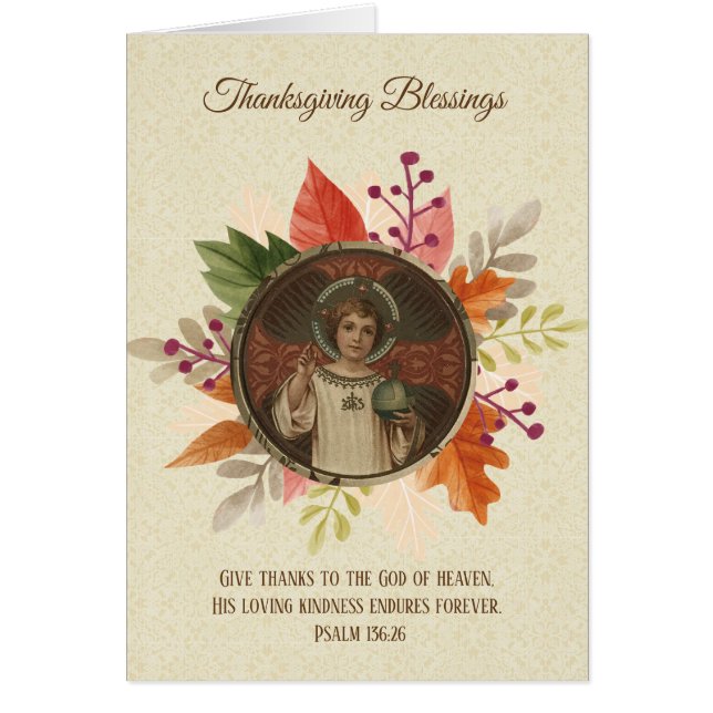 Vintage Thanksgiving Religiösa Blå Jesus Hälsningskort (Framsidan)