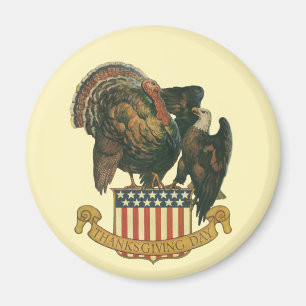 Vintage Thanksgiving Turkiet, Eagle, Amerikanska F Magnet