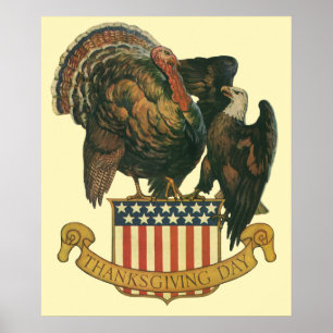 Vintage Thanksgiving Turkiet, Eagle, Amerikanska F Poster