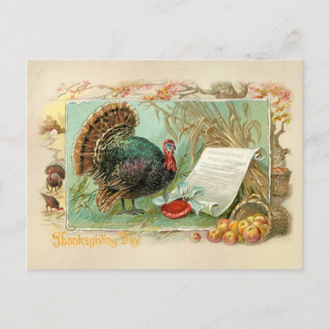 Vintage Thanksgiving Turkiet Helg Vykort (Framsida)