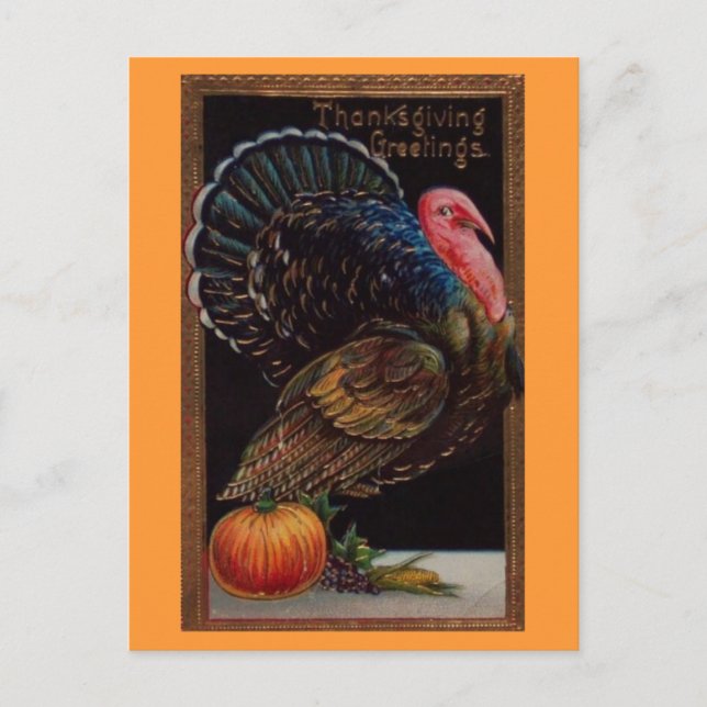 Vintage Thanksgiving Turkiet Helg Vykort (Framsida)