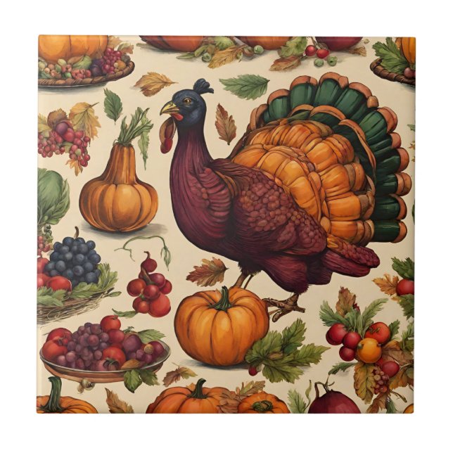 Vintage Thanksgiving Turkiet Kakelplatta (Framsidan)
