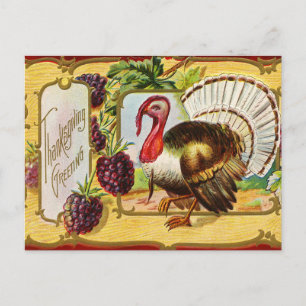 Vintage Thanksgiving Turkiet och björnbär Helg Vykort