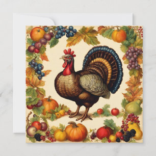 Vintage Thanksgiving Turkiet och fruktskörd Kort