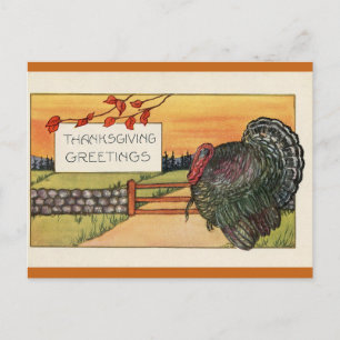 Vintage Thanksgiving Turkiet och Grind Hälsning Vykort