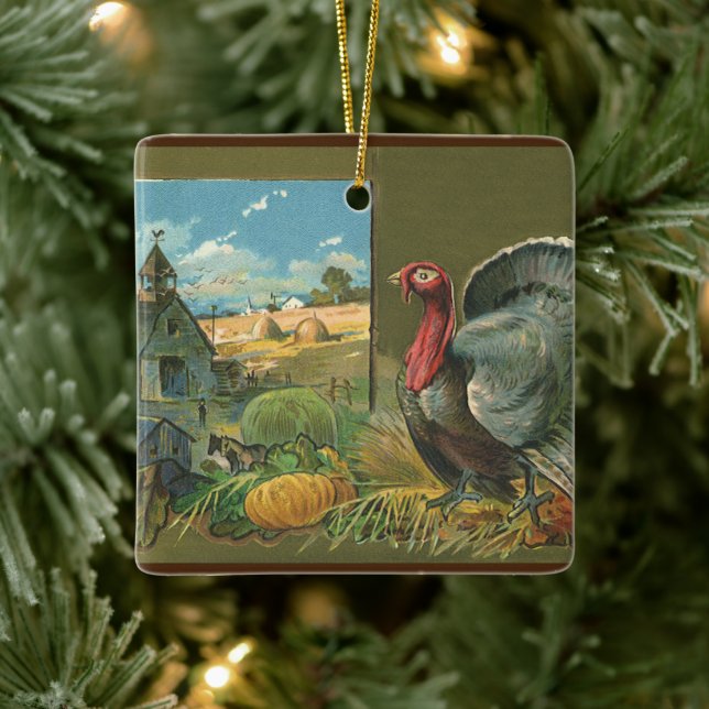 Vintage Thanksgiving, Turkiet på gården Julgransprydnad Keramik (Träd)