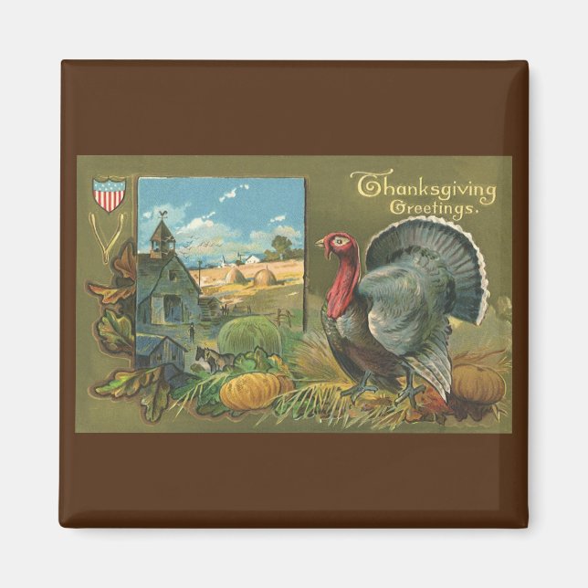 Vintage Thanksgiving, Turkiet på gården Magnet (Framsidan)