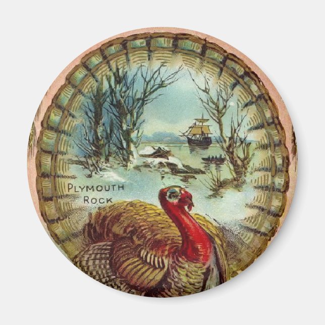 Vintage Thanksgiving Turkiet Round Magnet (Framsidan)