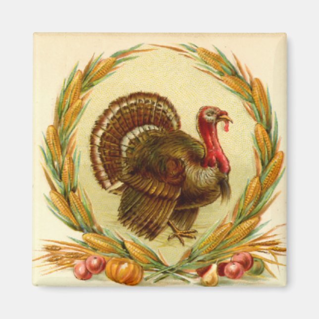 Vintage Thanksgiving Turkiet Square Magnet (Framsidan)