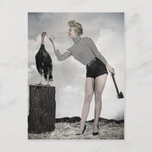 Vintage Thanksgiving Turkiskt vykort för flickor