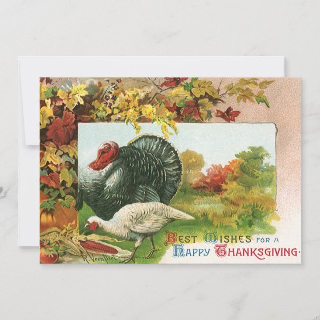 Vintage Thanksgiving, vilda kalkoner höstfärger Inbjudningar (Framsida)