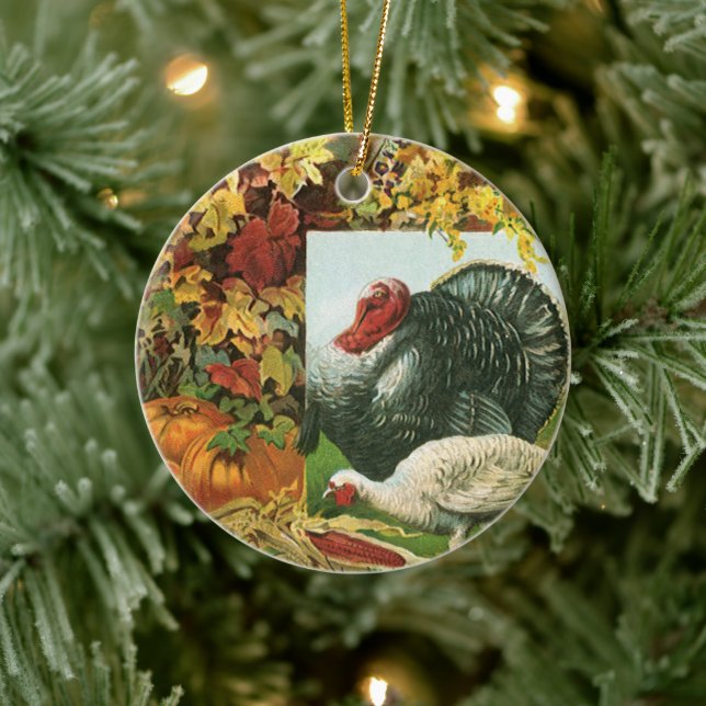 Vintage Thanksgiving, vilda kalkoner höstfärger Julgransprydnad Keramik (Träd)