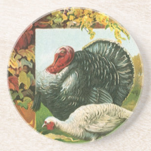 Vintage Thanksgiving, vilda kalkoner höstfärger Underlägg Sandsten
