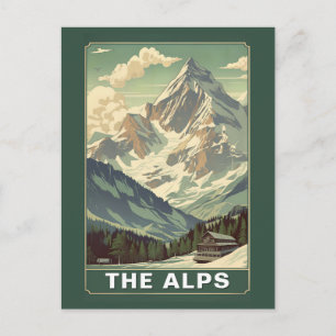 Vintage The Alps Reseskidåkning Mountain Lodge Vykort