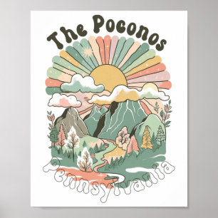 Vintage The Poconos Pennsylvania Berg Vandring Poster