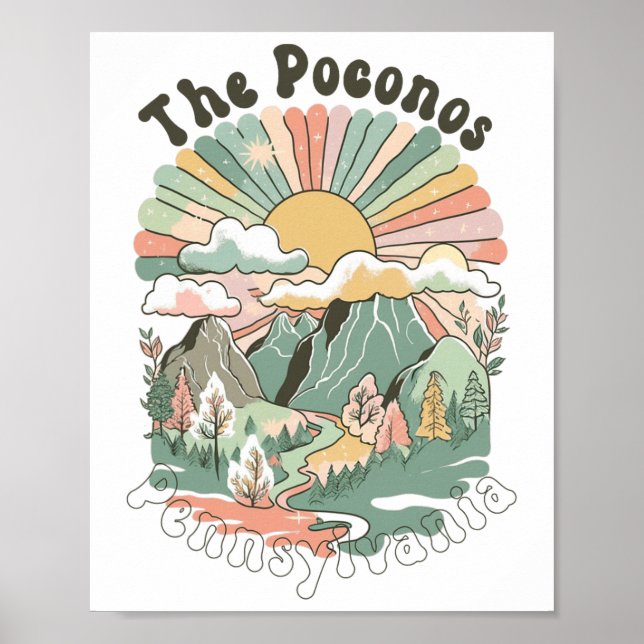 Vintage The Poconos Pennsylvania Berg Vandring  Poster (Framsidan)