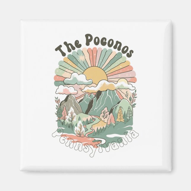Vintage The Poconos Pennsylvania Bergen Vandring  Magnet (Framsidan)