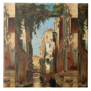 Vintage Theodor Groll Venice View of a Canal Kakelplatta