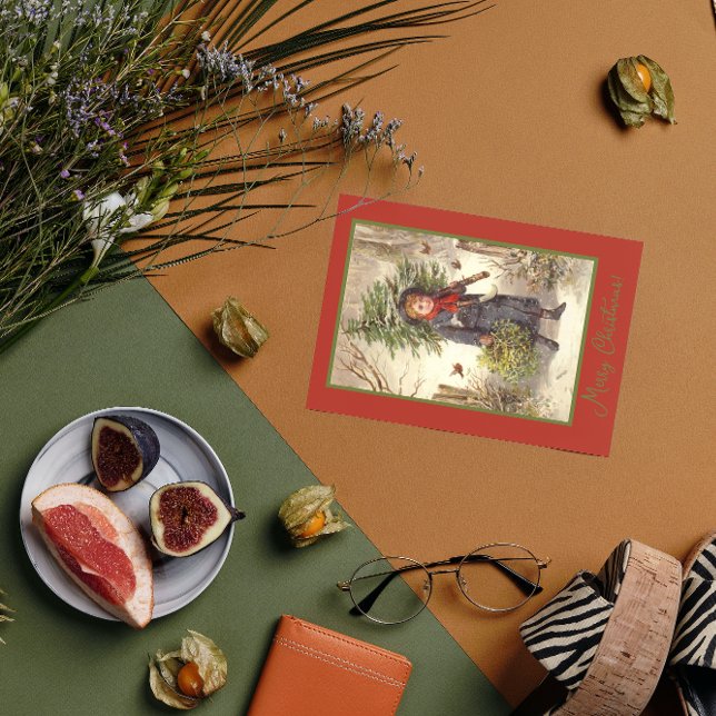 Vintage Thned Julgran Flicka Hälsning Julkort (Skapare uppladdad)