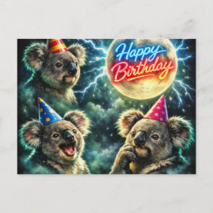 Vintage Three Koala Moon Glad Födelsedag Vykort