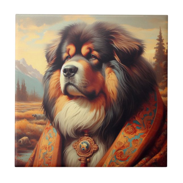 Vintage Tibetan Mastiff Hund Painting Kakelplatta (Framsidan)