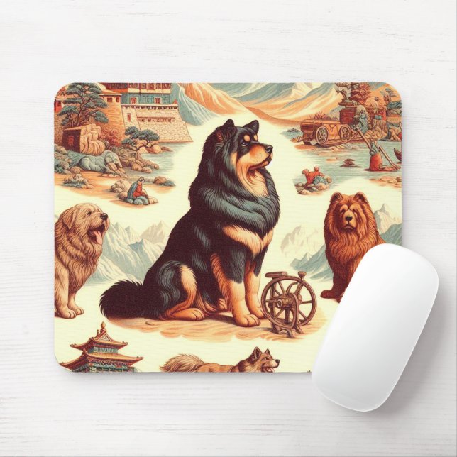 Vintage Tibetansk Mastiff Illustration Musmatta (Med mus)