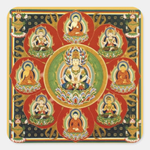 Vintage Tibetansk Tantric Buddhism Buddha Mandala Fyrkantigt Klistermärke